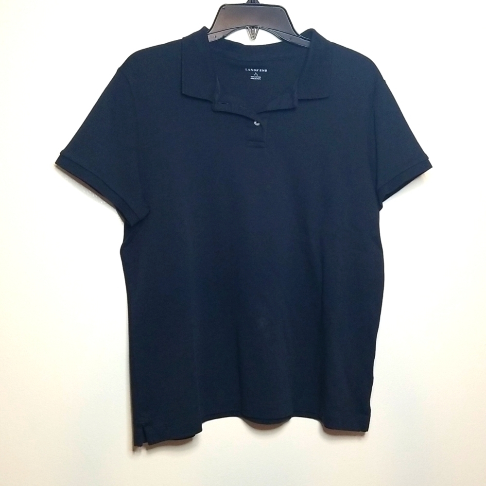 Lands End Womens Black Short Sleeve Polo Large